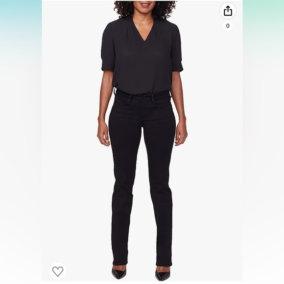 NYDJ Marilyn Straight Jeans With Catwalk Pocket Rhinestone Embroidery 2 Petite - Picture 8 of 15